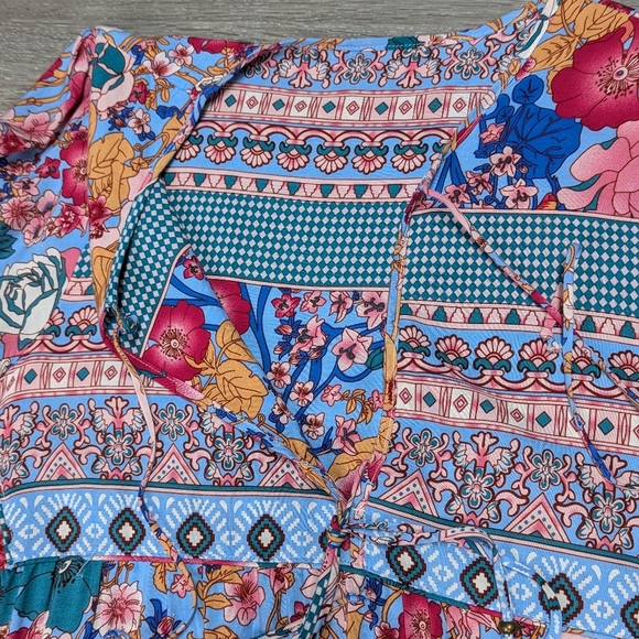 Art Nouveau Maxi Dress Fantasy Horse Floral Print Long Sleeve Colorful size L - Picture 9 of 10